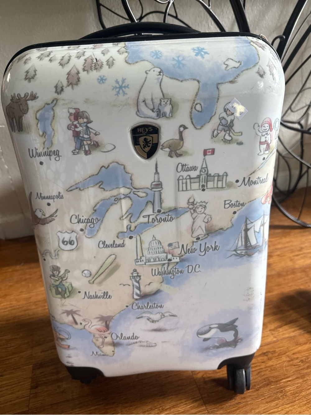 Heys White Illustrated Map Carry-On Spinner